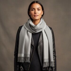 Roots Hariette Reversible Scarf Grey Mix NWT 200x74cm Fringe